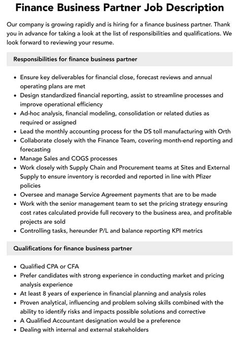 finance business partner job description